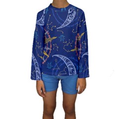 Sun Moon Seamless Star Blue Sky Space Face Circle Kids  Long Sleeve Swimwear by Mariart