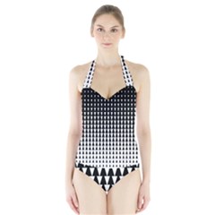 Triangle Black White Wave Chevron Halter Swimsuit by Mariart