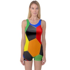 Team Soccer Coming Out Tease Ball Color Rainbow Sport One Piece Boyleg Swimsuit by Mariart