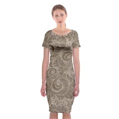 Brown Romantic Flower Pattern Classic Short Sleeve Midi Dress by Ivana