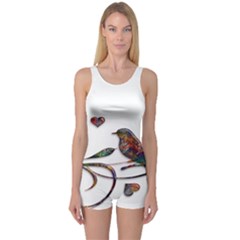 Birds Abstract Exotic Colorful One Piece Boyleg Swimsuit by Nexatart
