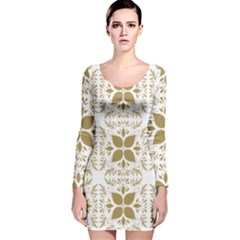Pattern Gold Floral Texture Design Long Sleeve Velvet Bodycon Dress by Nexatart