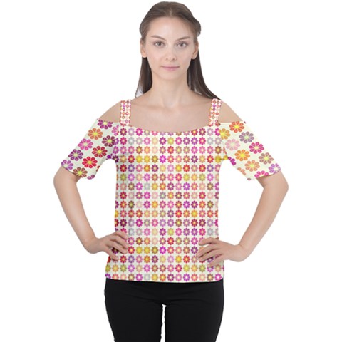 Multicolored Floral Pattern Women s Cutout Shoulder Tee by linceazul