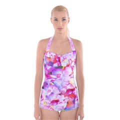 Colorful Abstract Floral Design Boyleg Halter Swimsuit  by GabriellaDavid