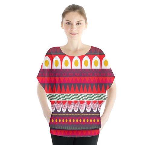 Fabric Aztec Red Line Polka Circle Wave Chevron Star Blouse by Mariart