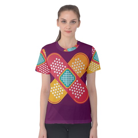 Plaster Scratch Sore Polka Line Purple Yellow Women s Cotton Tee by Mariart