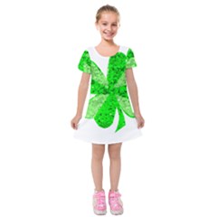 St Patricks Day Shamrock Green Kids  Short Sleeve Velvet Dress by Nexatart