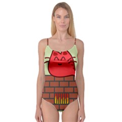 Happy Cat Fire Animals Cute Red Camisole Leotard  by Mariart