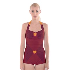 Heart Red Yellow Love Card Design Boyleg Halter Swimsuit  by Nexatart