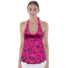 Pink Roses Roses Background Babydoll Tankini Top by Nexatart