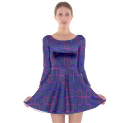 Grid Lines Square Pink Cyan Purple Blue Squares Lines Plaid Long Sleeve Skater Dress by Mariart