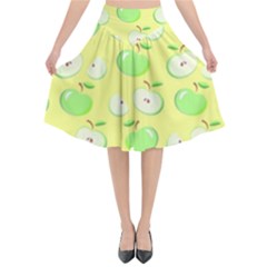 Apples Apple Pattern Vector Green Flared Midi Skirt by Nexatart