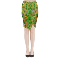 Jungle Love In Fantasy Landscape Of Freedom Peace Midi Wrap Pencil Skirt by pepitasart