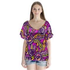 Purple Tribal Abstract Fish Flutter Sleeve Top by KirstenStar