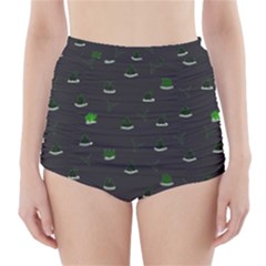Cactus Pattern High-waisted Bikini Bottoms by ValentinaDesign