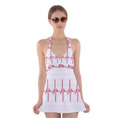 Cardiogram Vary Heart Rate Perform Line Red Plaid Wave Waves Chevron Halter Swimsuit Dress by Mariart