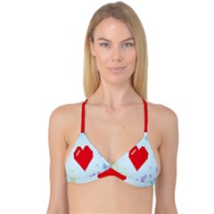 Red Heart Love Plaid Red Blue Reversible Tri Bikini Top by Mariart