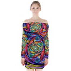Eye Of The Rainbow Long Sleeve Off Shoulder Dress by WolfepawFractals