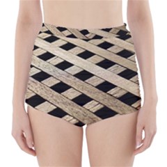 Texture Wood Flooring Brown Macro High-waisted Bikini Bottoms by Nexatart