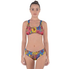Background With Multi Color Floral Pattern Criss Cross Bikini Set by Nexatart