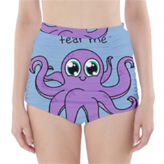 Colorful Cartoon Octopuses Pattern Fear Animals Sea Purple High-waisted Bikini Bottoms by Mariart