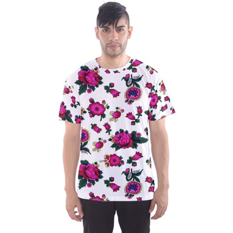 Crown Red Flower Floral Calm Rose Sunflower White Men s Sports Mesh Tee by Mariart