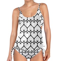 Heart Background Wire Frame Black Wireframe Tankini by Mariart