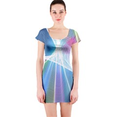 Light Means Net Pink Rainbow Waves Wave Chevron Green Blue Sky Short Sleeve Bodycon Dress by Mariart