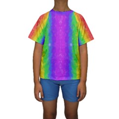 Striped Painted Rainbow Kids  Short Sleeve Swimwear by Brini