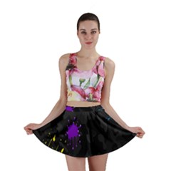 Black Camo Shot Spot Paint Mini Skirt by Mariart