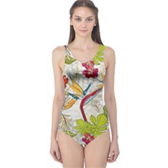 Flower Floral Red Green Tropical One Piece Swimsuit by Mariart