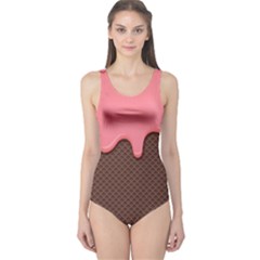 Ice Cream Pink Choholate Plaid Chevron One Piece Swimsuit by Mariart