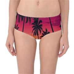 Nature Palm Trees Beach Sea Boat Sun Font Sunset Fabric Mid-waist Bikini Bottoms by Mariart