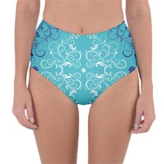Repeatable Flower Leaf Blue Reversible High-waist Bikini Bottoms by Mariart