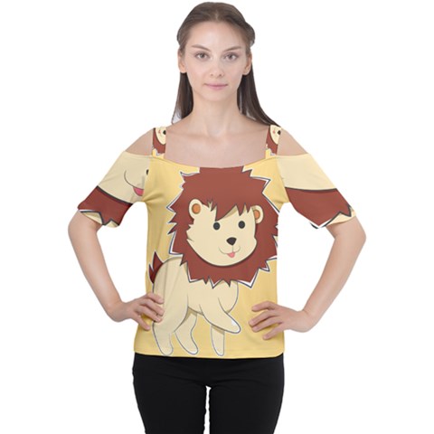 Happy Cartoon Baby Lion Women s Cutout Shoulder Tee by Catifornia