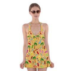 Beach Pattern Halter Swimsuit Dress by Valentinaart