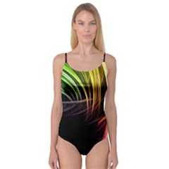 Colorful Abstract Fantasy Modern Green Gold Purple Light Black Line Camisole Leotard  by Mariart