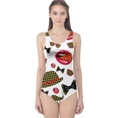 Lip Hat Vector Hipster Example Image Star Sexy One Piece Swimsuit by Mariart