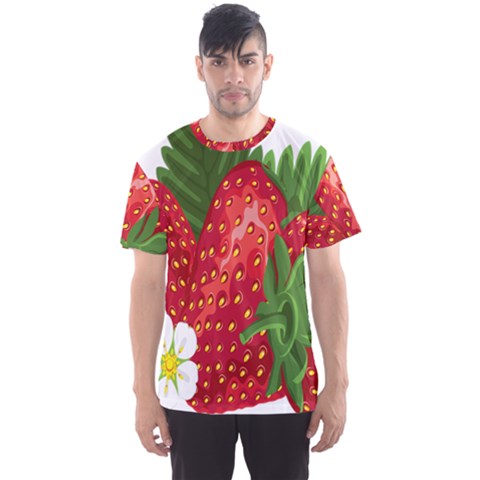Strawberry Red Seed Leaf Green Men s Sports Mesh Tee by Mariart