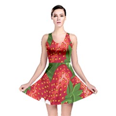 Strawberry Red Seed Leaf Green Reversible Skater Dress by Mariart