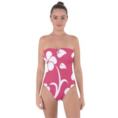 Pink Hawaiian Flower White Tie Back One Piece Swimsuit by Mariart