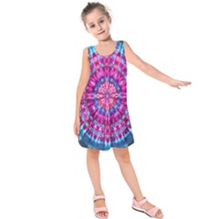 Red Blue Tie Dye Kaleidoscope Opaque Color Circle Kids  Sleeveless Dress by Mariart
