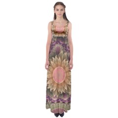 Pastel Pearl Lotus Garden Of Fractal Dahlia Flowers Empire Waist Maxi Dress by jayaprime