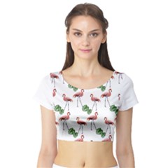Flamingosandleaves Short Sleeve Crop Top (tight Fit) by LimeGreenFlamingo