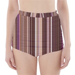 Brown Vertical Stripes High-waisted Bikini Bottoms by BangZart