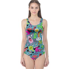 Monster Party Pattern One Piece Swimsuit by BangZart