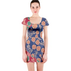 Floral Seamless Pattern Vector Texture Short Sleeve Bodycon Dress