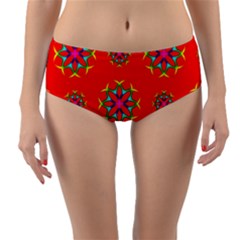 Rainbow Colors Geometric Circles Seamless Pattern On Red Background Reversible Mid-waist Bikini Bottoms by BangZart