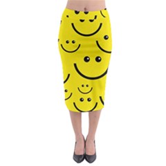 Digitally Created Yellow Happy Smile  Face Wallpaper Midi Pencil Skirt by BangZart