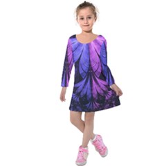 Beautiful Lilac Fractal Feathers Of The Starling Kids  Long Sleeve Velvet Dress by jayaprime